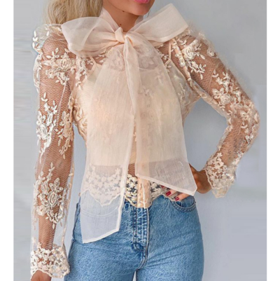 Solid Color Temperament Long Sleeve Mesh Top