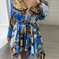 Women Long Sleeve Fashion Printed Dress - Thumbnail 1