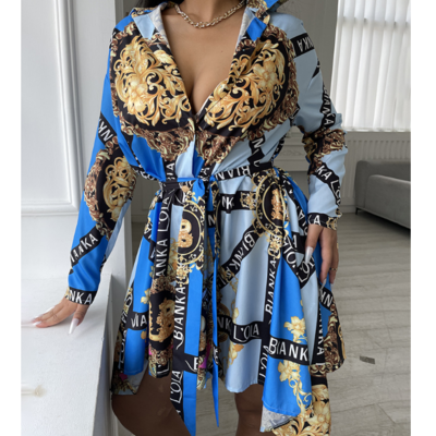 Women long sleeve fashion printed dress