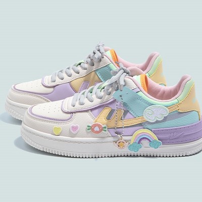 Macaron candy rainbow stickers japanese causal girl sweet cute pink white women sneakers sports running shoes - Thumbnail 4