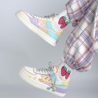 Macaron Candy Rainbow Stickers Japanese Causal Girl Sweet Cute Pink White Women Sneakers Sports Running Shoes - Thumbnail 6