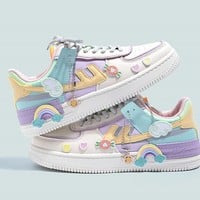 Macaron Candy Rainbow Stickers Japanese Causal Girl Sweet Cute Pink White Women Sneakers Sports Running Shoes - Thumbnail 2