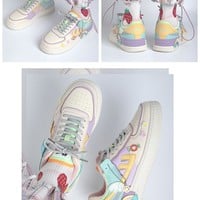 Macaron Candy Rainbow Stickers Japanese Causal Girl Sweet Cute Pink White Women Sneakers Sports Running Shoes - Thumbnail 4