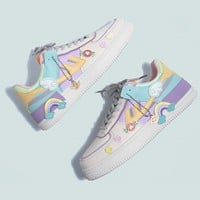 Macaron Candy Rainbow Stickers Japanese Causal Girl Sweet Cute Pink White Women Sneakers Sports Running Shoes - Thumbnail 1