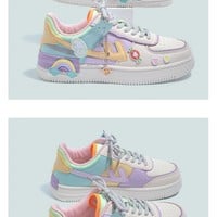 Macaron Candy Rainbow Stickers Japanese Causal Girl Sweet Cute Pink White Women Sneakers Sports Running Shoes - Thumbnail 5