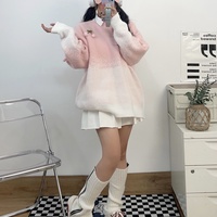 Cherry Pink White Gradient Sweet Girl Autumn Cozy Round Neck Knitted Sweater - Thumbnail 8