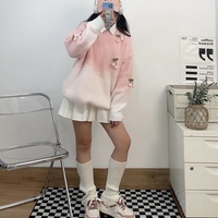 Cherry Pink White Gradient Sweet Girl Autumn Cozy Round Neck Knitted Sweater - Thumbnail 9
