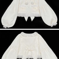 Pink & Cream Cute Kawaii Japanese Girl Princess Bow Ruffled Plush Jacket Coat - Thumbnail 8