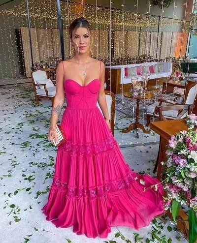 Spaghetti Straps Fuchsia Prom Dresses for Women