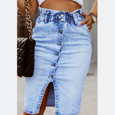 Elegant Fashion Solid Button Denim Skirt