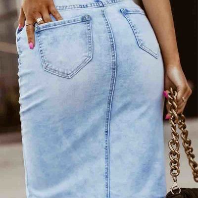 Elegant fashion solid button denim skirt