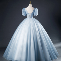 Blue Tulle Sequins Long Prom Dress, Blue Evening Dress Formal Dress - Thumbnail 3