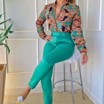 Slim women fashion print two piece set