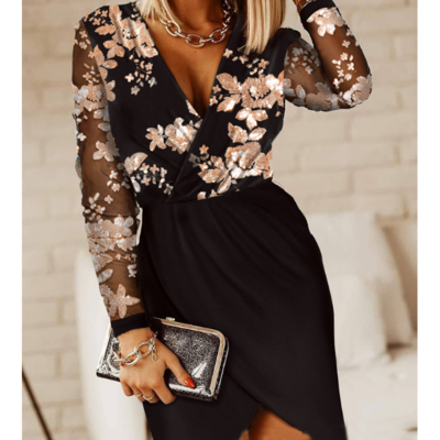 Elegant temperament women's clothing beads patchwork dress - Thumbnail 1