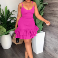 Fashion Casual Sling Low Cut Ruffle Edge Package Hip Dress - Thumbnail 2