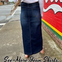 Madilyn Long Dark Wash Distressed Denim Skirt - Thumbnail 1