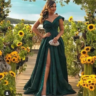 One shoulder prom dresses green slit side  - Thumbnail 2