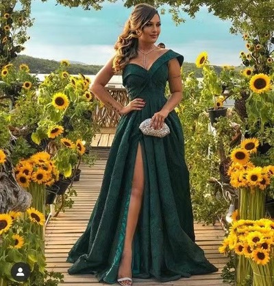 One Shoulder Prom Dresses Green Slit Side 