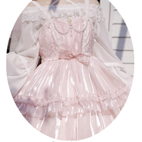 Love Song of the Star Japanese Girl Lace Bow Ribbon Ruffled Layered Princess Pink White Black Strap Dress - Thumbnail 8