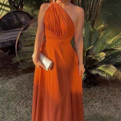 Elegant a line orange prom dresses for women - Thumbnail 2