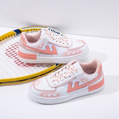 Coral pink & white little mini hearts spring summer causal girl sweet cute women sneakers sports running shoes