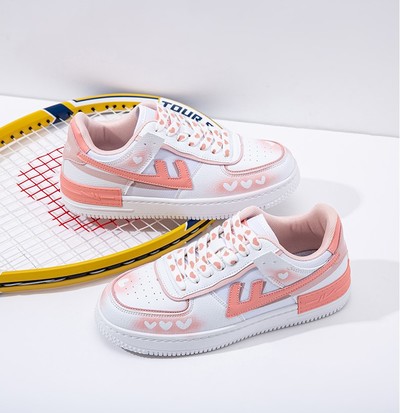 Coral Pink & White Little Mini Hearts Spring Summer Causal Girl Sweet Cute Women Sneakers Sports Running Shoes