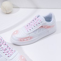 Coral Pink & White Little Mini Hearts Spring Summer Causal Girl Sweet Cute Women Sneakers Sports Running Shoes - Thumbnail 4