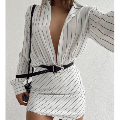 Sexy striped long sleeved tight fitting dress