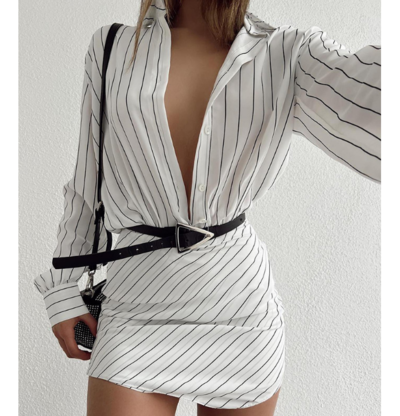Sexy Striped Long Sleeved Tight Fitting Dress