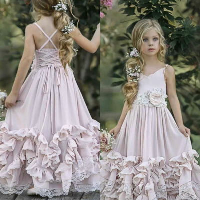 Floor length flower girl dresses with handmade flowers 