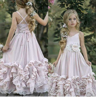 Floor Length Flower Girl Dresses with Handmade Flowers 