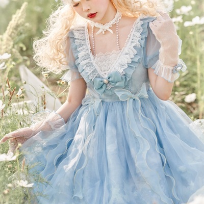 Butterfly moon and stars planet sky blue & midnight black short sleeve long sleeve dress - Thumbnail 3