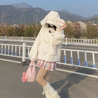 Snow Velvet Rabbit Vanilla Faux Wool Fur Plush Thick Winter White Hooded Coat - Thumbnail 5