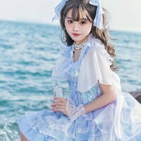Mermaid Princess Seaside Estier Pink Blue Purple Strap Dress - Thumbnail 5