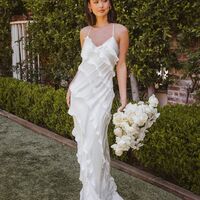 Charming Sheath V Neck Champagne Silk Satin Long Bridesmaid Dresses - Thumbnail 1