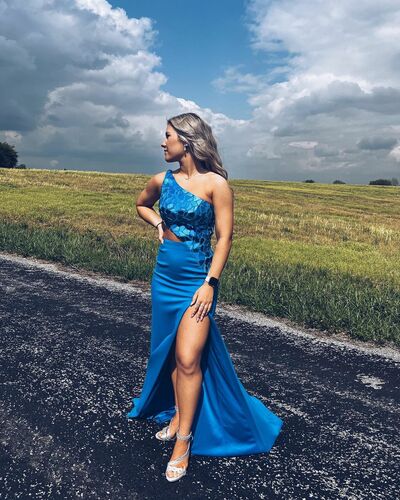 Cute Mermaid One Shoulder Royal Blue Long Prom Dresses with Beading