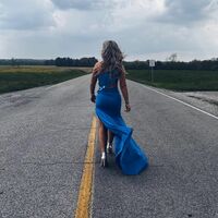 Cute Mermaid One Shoulder Royal Blue Long Prom Dresses with Beading - Thumbnail 3