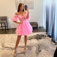 Cute A Line Sweetheart Pink Tulle Short Homecoming Dresses - Thumbnail 2