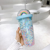 Cute Rainbow Ice Cup Double Layer Handy Cup Student Straw Cup Water Cup - Thumbnail 1