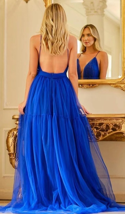 Prom Dresses Backless Spaghetti Straps 