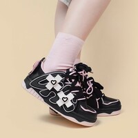 Dark Sweetheart Devil Wings Cross Thick Soles Girl Women Black Pink Sporty Sneaker Running Shoes - Thumbnail 2