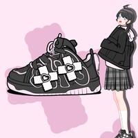 Dark Sweetheart Devil Wings Cross Thick Soles Girl Women Black Pink Sporty Sneaker Running Shoes - Thumbnail 8