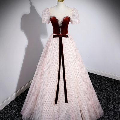 Cute velvet tulle long prom dress, a-line evening party dress - Thumbnail 2