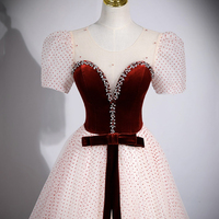 Cute Velvet Tulle Long Prom Dress, A-Line Evening Party Dress - Thumbnail 1