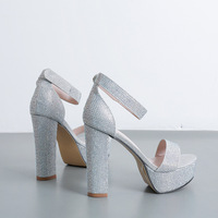  Rhinestone Thick High Heel Sandals  - Thumbnail 3