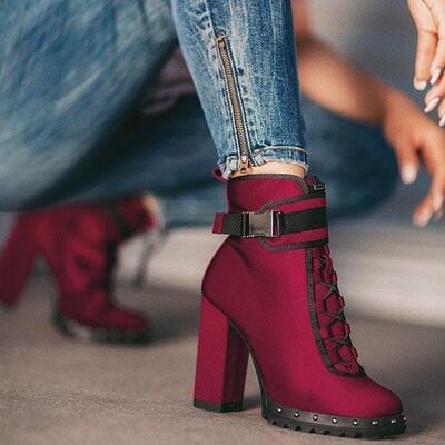 Burgundy high heel boots