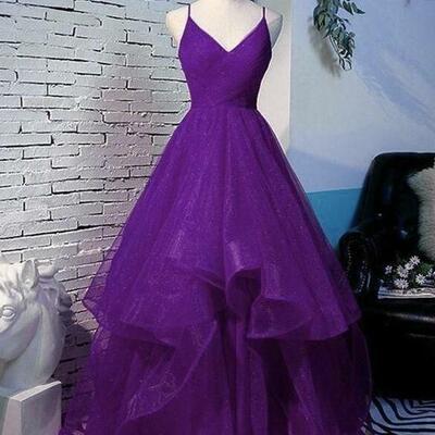 A line ball gown purple long prom dresses - Thumbnail 1