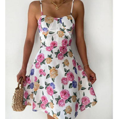 Women sling printed sleeveless dress