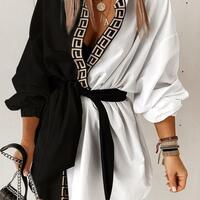 Vintage Black And White Contrasting Long Sleeved Dress - Thumbnail 1