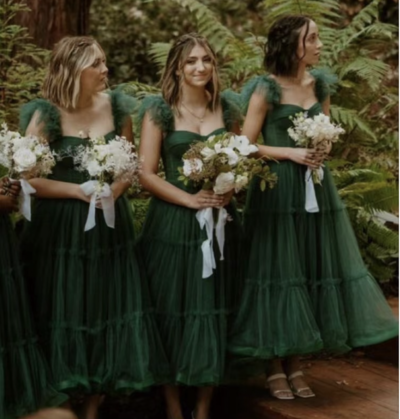 Forest Green Bridesmaid Dresses Ankle Length 